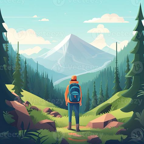 Trek Illustrations, Trekking Illustration, Hiker Illustration, Hiking Illustration, Hiking Images, Outdoor Illustration, Camping Cartoon, Modern Flat Design, Climbing Art