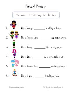 Personal pronouns (he/she/they)- Worksheet Free Pronoun Worksheets, Pronoun Words, Personal Pronouns Worksheets, Pronoun Activities, Speech Therapy Worksheets, Slp Materials, Grammar For Kids, French Worksheets, First Grade Worksheets