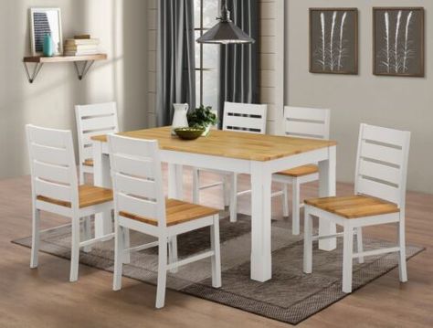 amfurniture.co.uk Find many great new & used options and get the best deals for Dining Kitchen Table Set White Large with Six Chairs Natural Oak Top Finish at the best online prices at eBay! Free delivery for many products! White Dining Set, 4 Seater Dining Table, Wooden Dining Set, Solid Wood Dining Set, Wooden Table Top, White Dining Room, Dining Furniture Sets, Solid Wood Dining Chairs, Kitchen Table Settings