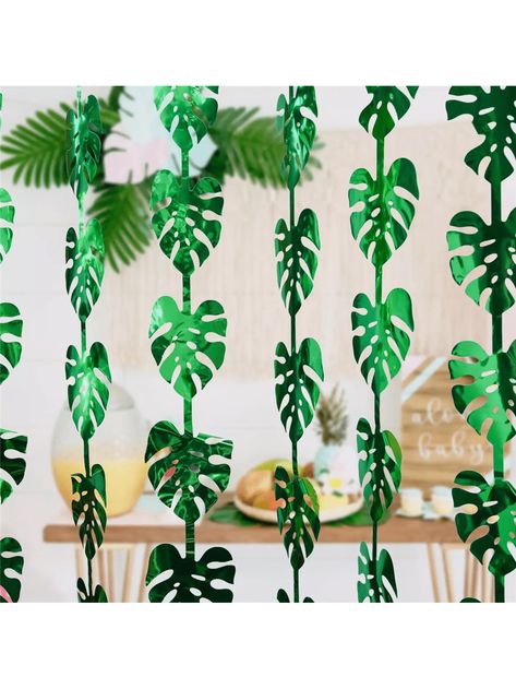 Hawaiian Tropical Party Decorations Green Palm Leaves Garland 3.3X6.6Ft Foil Fringe Curtains Backdrops Tropical Palm Leaf Foil Fringe Banner For Wild One Birthday, Safari, Luau, And Jungle Forest Dinosaur Parties Perfect For Summer Beach & Pool Parties, Hawaiian Themed Events, Birthdays & More Durable Plastic Photo Booth Prop ﻿ Green    PET     Event & Party Supplies, size features are:Bust: ,Length: ,Sleeve Length: Tropical Jungle Theme Party, Hawaiian Luau Christmas Party, Luau Christmas Party Decorations, Wild One Party Decor, Hawaii Theme Birthday Party, Tropical Event Decor, Luau Photo Backdrop, Succulent Party Theme, Hawaiian First Birthday