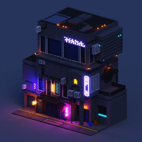 Cyberpunk Building Design, 3d Isometric Design, Cyberpunk Isometric, Cyberpunk Building, Villa Minecraft, 3d Building Design, Sci Fi Building, Rumah Minecraft Sederhana, 3d Isometric