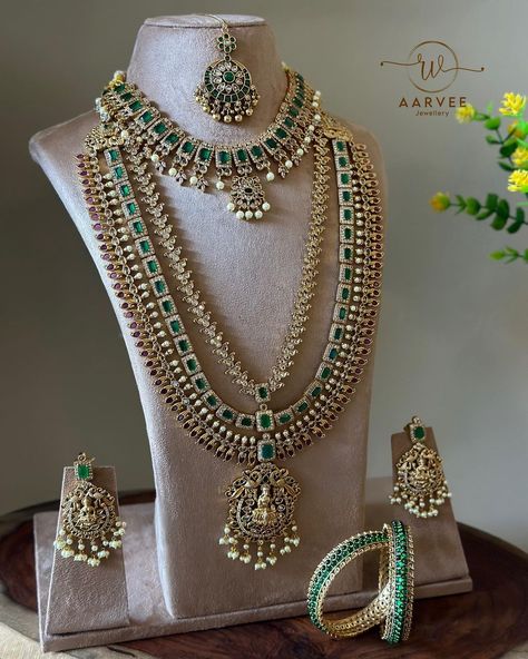 AARVEE | Shop Retail • Rent Bridal Jewellery | CZ stones bridal jewellery! 🍃✨ Necklace set - ₹2000, Haram set - ₹4000, Tikka - ₹750, Waist chain - ₹4000, Bangles - ₹1800 Kindly DM us to... | Instagram Sathlada Jewellery Indian Weddings, Cz Jewellery Sets, Cz Jewellery, Indian Jewelry Earrings, Jewellery Necklace, Jewellery Sets, Cz Jewelry, Waist Chain, Bridal Jewellery