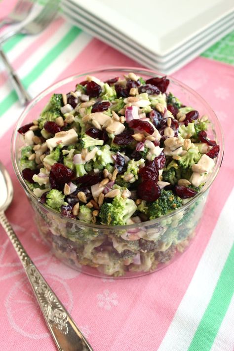 Chopped Broccoli Salad with Cherries and Feta // Video - The Suburban Soapbox Chopped Broccoli Salad, Salad With Dried Cherries, Dried Cherry Recipes, Salad With Cherries, Chopped Broccoli, Feta Recipes, Cherry Recipes, Dried Cherries, Broccoli Salad