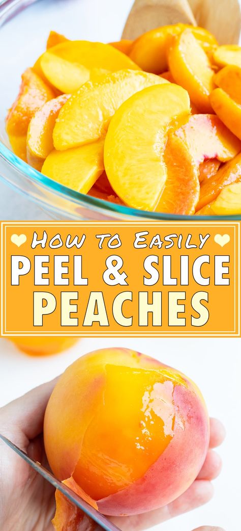 Learn How to Peel Peaches quickly and easily by boiling in water and then immersing in an ice bath.  This simple process helps the peel slide right off so you can pit and slice the peaches to use in your favorite cobbler, pie, or jam recipes! #peach #peel #howto #kitchentips #fruit Peeling Peaches, Peel Peaches, Baked Fruit Desserts, Peach Overnight Oats, Peaches Recipes, Peach Freezer Jam, Peach Salsa Recipes, Homemade Peach Cobbler, How To Peel Peaches