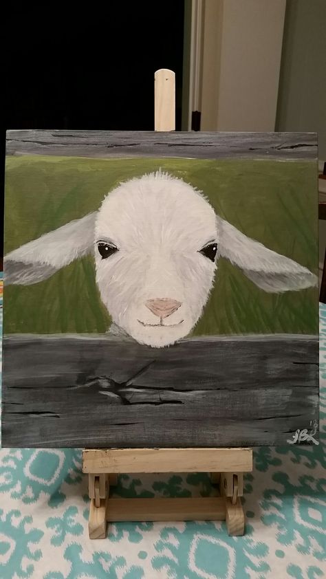 Goat Painting Ideas, Sheep Paintings On Canvas Easy, Farm Animal Paintings Easy Step By Step, Lamb Painting Easy, Gazebo Painting, Diy Canvas Painting Ideas, Painting Ideas Canvas, Goat Paintings, Diy Canvas Painting