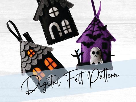 Felt Haunted House Pattern - DIY Halloween Craft for Ornaments, Garlands, Busy Books, Quiet Books and Silent Book Activities House Pattern, Halloween Felt Ornaments, Fall Craft Projects, Felt Haunted House, Cricut Haunted House, Halloween Felt Ornaments Michaels Stores, Haunted House Quilt, Felt Halloween Ornaments, Haunted House Craft