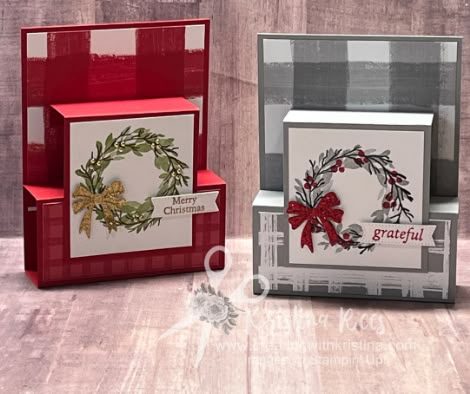 Box Fold Card, Double Box Fold Card Tutorial, Christmas Box Cards, Fun Card Folds, Stampin Up Christmas Fun Fold Cards, Double Box Fold Card, Christmas Fun Fold Card Ideas, Fun Fold Christmas Cards Tutorials, Fancy Fold Christmas Cards