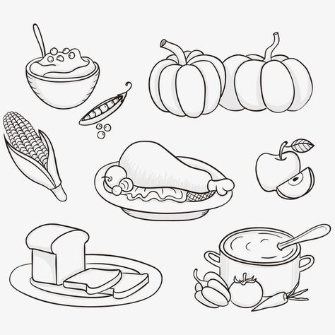 Menu Drawing, Food Drawing Easy, Thanksgiving Dinner Menu, Food Coloring Pages, Coloring Pages Inspirational, Thanksgiving Coloring Pages, Happy Thanksgiving Day, Turkey Dinner, Thanksgiving Food