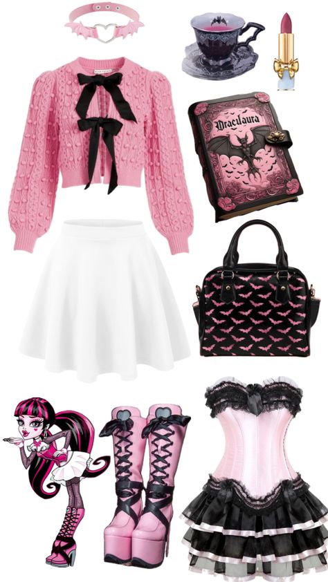 Draculaura Aesthetic Draculaura Aesthetic Outfit, Draculaura Aesthetic, Straight Eyebrows, Winter Color Palette, Diamond Face, Future Outfit, Long Layers, Winter Colors, Pastel Goth