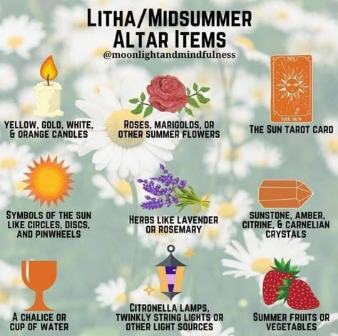 Litha Altar, Wicca Holidays, Summer Equinox, Summer Solstice Ritual, Wiccan Sabbats, The Sun Tarot Card, The Longest Day, The Sun Tarot, Flower Symbol