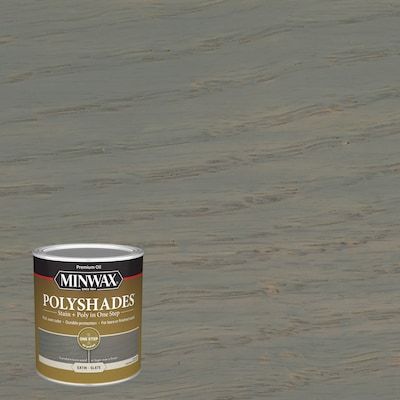 Shop Minwax PolyShades Oil-Based Slate Semi-Transparent Satin Interior Stain (1-Quart)undefined at Lowe's.com. Minwax PolyShades enhances wood grain by combining beautiful rich stain color and long-lasting polyurethane protection in one easy step. Minwax Polyshades, Minwax Wood Stain, Solid Stain Colors, Unfinished Wood Furniture, Natural Bristle Brush, Minwax Stain, Oil Based Stain, Floor Stain, Wood Stain Colors