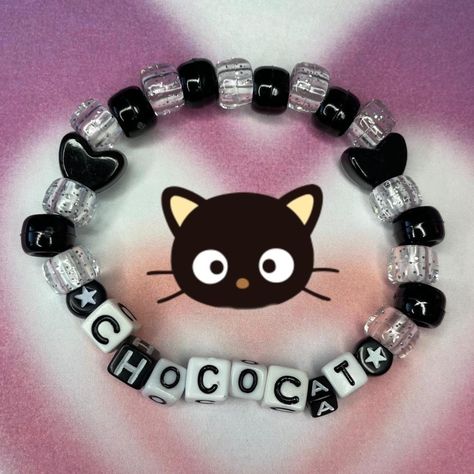 sanrio chococat kandi bracelet - Handmade by me!!... - Depop Kuromi Inspired Bracelet, Sanrio Kandi Bracelets, Sanrio Bracelet Ideas, Sanrio Bracelet, Sanrio Kandi, Matching Kandi Bracelets, Scene Bracelets, Pulseras Kandi, Hello Kitty Jewelry