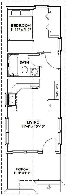 12x32 Tiny House -- #12X32H1 -- 384 sq ft - Excellent Floor Plans Jenner House, Shotgun House, Cabin Floor Plans, Tiny House Floor Plans, Casa Container, Shed Homes, Tiny Spaces, Tiny House Cabin, Tiny House Living