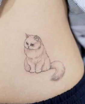 Fuzzy Cat Tattoo, Persian Cat Tattoo Design, Persian Cat Tattoo Minimalist, Ragdoll Cat Tattoo, Fluffy Cat Tattoo, White Cat Tattoo, Persian Cat Tattoo, Persian Cat Drawing, Kitten Tattoo