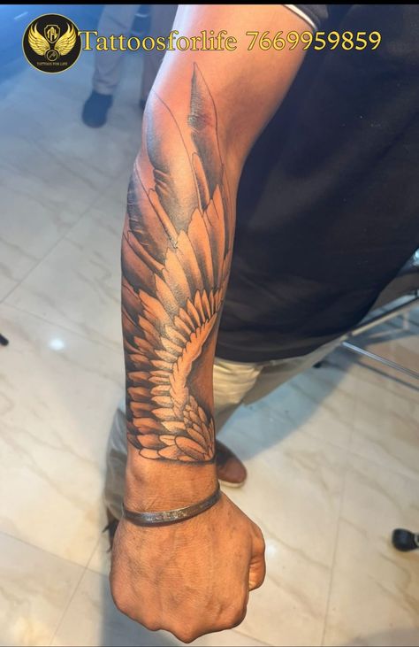 wing tattoo, forearm tattoo Wing Forearm Tattoo For Men, Angel Wings Tattoo Man, Angel Wings Tattoo Forearm, Forearm Wing Tattoo, Wing Tattoo Arm, Angle Wing Tattoos, Wing Tattoo Men, Indian Feather Tattoos, Phoenix Wings