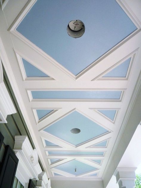 Hallway Moulding, Front Porch Ceiling, Beautiful Bedroom Furniture, Pop Design For Roof, Trim Carpentry, Houston Heights, Porch Ceiling, Blue Ceilings, Pop Ceiling Design