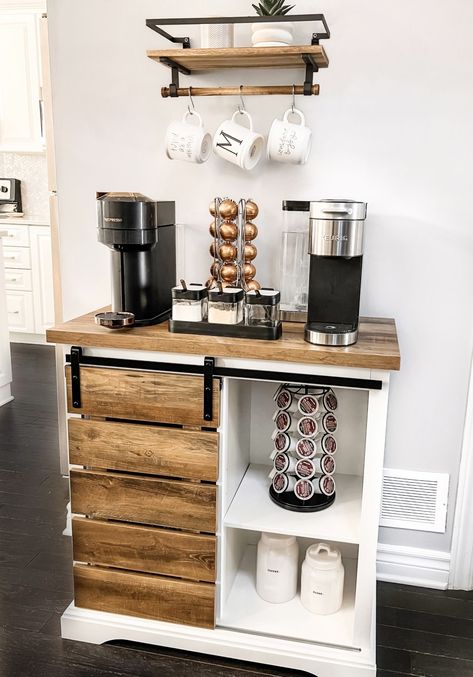 Coffee Vibes Aesthetic, Coffee Bar Ideas Kitchen, Coffee Styles, Coffee Bar Ideas Kitchen Counter, Coffee Bar Cart, Gerobak Dorong, Coffee Cabinet, Coffee Vibes, Coin Café