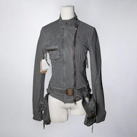 Dystopian Fashion Character Inspiration, Archive Fashion Jacket, Post Apocalyptic Jacket, Fitted Punk Distressed Outerwear, Post Apocalyptic Leather Jacket, Fashion Design Sketches, Seasonal Fashion, Cute Tops, Fashion Killa