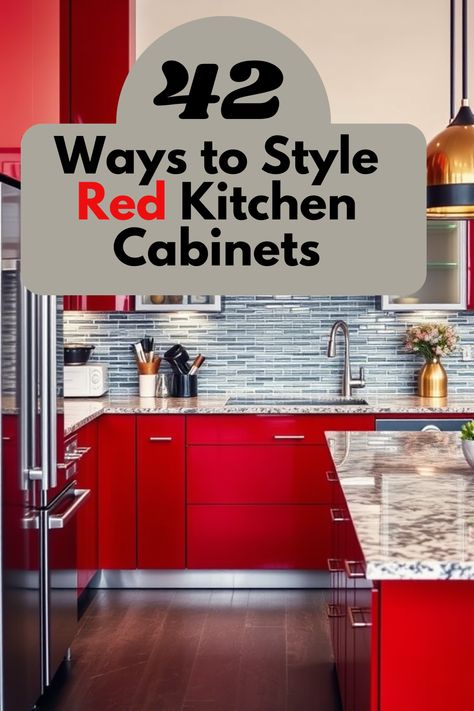 Reimagine your space with red cabinets that bring together old-world charm and modern flair. 🏚️ Mix in distressed wood accents and antique fixtures for a cozy, nostalgic feel that’s both inviting and stylish. 🌾🔥 #RedKitchenCabinets #KitchenInspo Red Kitchen Ideas, Red Kitchen Cabinets, Romantic Kitchen, Red Cabinets, Unique Backsplash, Pastel Walls, White Marble Countertops, Exude Confidence, Red Kitchen