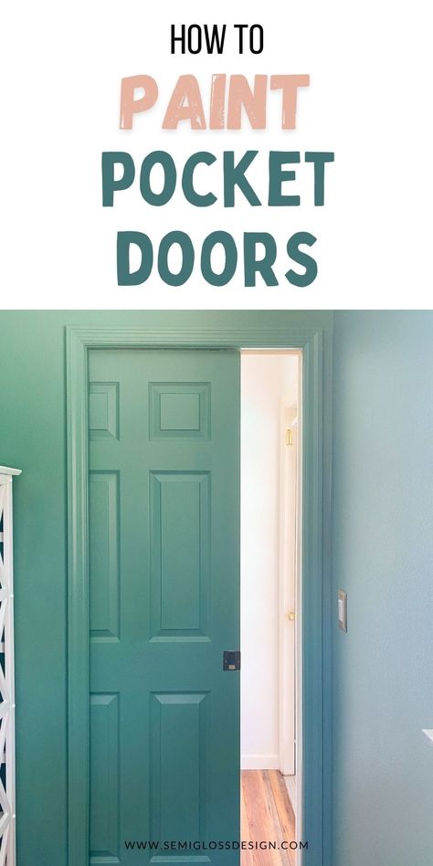 Learn how to paint pocket doors without removing them. Get easy tips for painting without visible brushstrokes when updating your doors. Pocket Doors Diy, Interior Pocket Doors, Door Painting, Painted Interior Doors, Tips For Painting, Pocket Door, Learn How To Paint, Touch Up Paint, Door Makeover