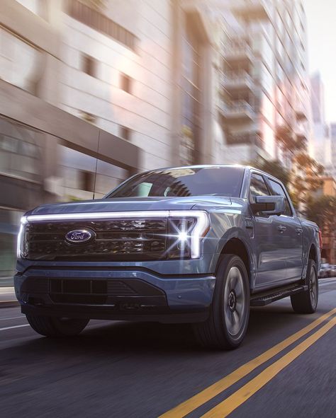 The Ford F-150 Lightning is built for work and play. Custom order yours from Willowbrook Ford. 2014 Tahoe, Hybrid Trucks, Ford Lightning, Silverado Truck, Car Guide, Electric Truck, Ford Gt, Car And Driver, Cadillac Escalade