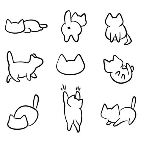 Back Cat Drawing, How To Draw Cats Cartoon, Chibi Cat Drawing Reference, Cat Back Drawing, Cute Little Cat Drawing, Simple Cute Illustration, Cat Doodles Easy, Small Cat Doodle, Simple Cat Drawing Sketches