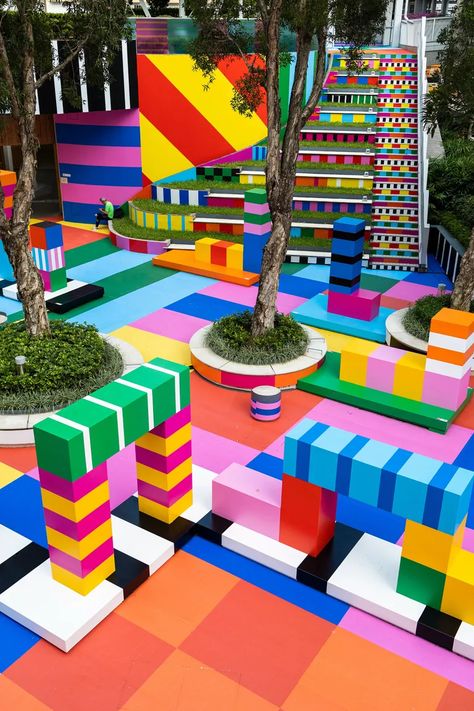 Colourful playground installation captures Hong Kong energy | Wallpaper Playground Installation, Graffiti Board, Energy Wallpaper, Craig And Karl, Park Signage, Frieze Art Fair, Urban Playground, Zaha Hadid Design, Street Installation