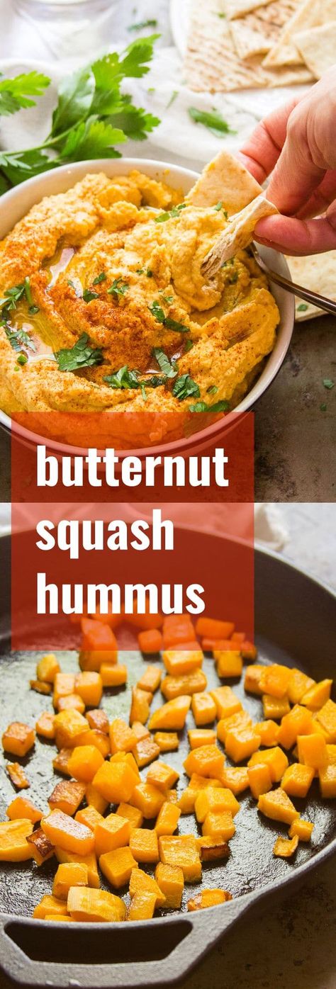 Step up your hummus game this fall with this flavor-packed butternut squash hummus! It's rich, creamy, just a tad sweet, savory, and flavored with roasted garlic and smoked paprika. #vegan #veganfood #veganrecipes #vegan #veganrecipes #plantbased #butternutsquash #hummus Squash Hummus Recipe, Butternut Squash Hummus Recipe, Butternut Hummus, Butternut Squash Ideas, Butternut Squash Hummus, Squash Hummus, Squash Ideas, Fall Appetizer, Vegan Apps