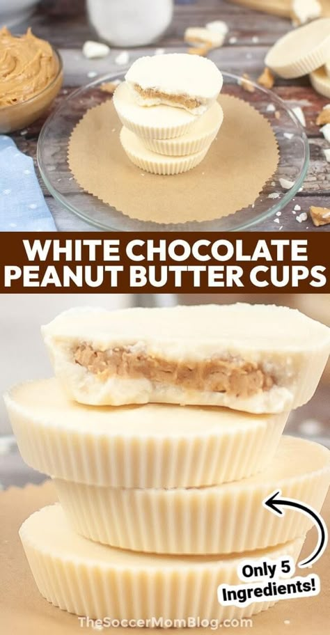 Reeses Cups Recipe, Sweet And Salty Candy, Homemade Reeses Cups, Homemade White Chocolate, White Chocolate Peanut Butter, Pinterest Collage, Bake Sweets, Peanut Butter Cups Recipe, White Chocolate Recipes