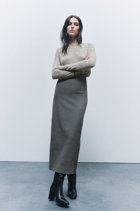 Women's Skirts | ZARA United States Design Long Dress, Y2k Outfits Dresses, Autumn Sleeve, Midi Pencil Skirt, Grey Pencil Skirt, Steven Meisel, Dress Autumn, Skirts Midi High Waisted, Slim Dress