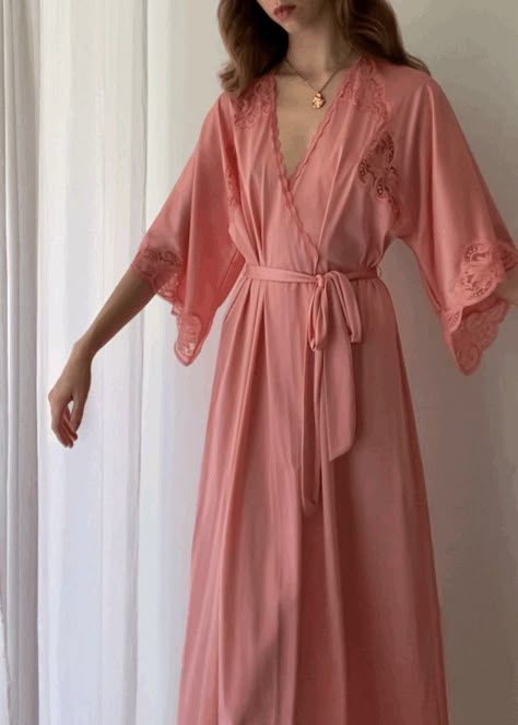 Sleep Robe Aesthetic, Silk Pajamas Aesthetic Vintage, Feminine Pajamas Aesthetic, Vintage Sleepwear Aesthetic, Sleep Gown Aesthetic, Night Wear Aesthetic, Sleep Dress Aesthetic, Comfy Pajamas Aesthetic, Vintage Pijama