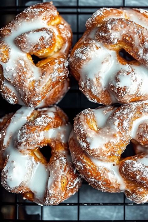 Vanilla Bean Glazed Soft Pretzel Donuts Deep Fried Donuts, Pretzel Dough, Frozen Cheesecake, Baking Soda Bath, Unique Recipe, Baking Soda Water, Soft Pretzel, Vanilla Glaze, Soda Water