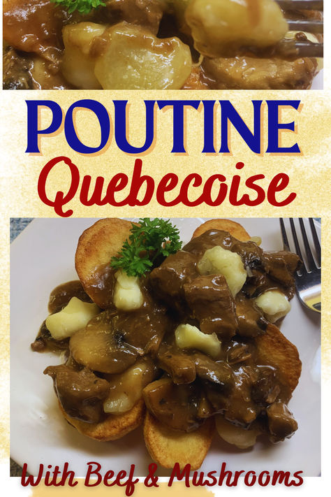 Authentic Poutine from the city where it originated, Quebec! Rich, beef and mushroom gravy, covers melty cheese curds and crispy potatoes, a Canadian best! #poutinequebecoise #poutinewithbeefandmushroom gravy #authenticquebecpoutine #hunterspoutinewithbeefandmushrooms #easyauthenticpoutine #bestcanadianpoutinerecipe #bestoutinewithtwicefriedpotatoes #bestpoutinewithrichgravyandcrispypotatoes #poutineforfamily #authenticpoutineforcompany #heartyrichandmeatypoutine #bestpoutinegravy #Canadapoutine Mushroom Poutine, Poutine Gravy Recipe, Poutine Gravy, Beef And Mushrooms, Canadian Poutine, Poutine Recipe, French Fries Recipe, Fry Recipes, Cheese Curds