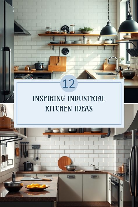 Ready to turn your kitchen into a standout space? These 12 industrial kitchen ideas will inspire you to give your cooking area an edgy, stylish makeover! From mixed materials to standout fixtures, explore unique elements like raw wood accents, metal finishes, and industrial-style hardware that redefine functionality with flair. But it doesn’t stop there! Discover how to create a cozy ambiance despite the tough materials and create the perfect fusion of modern yet timeless appeal with clever decor ideas. Revamp your home's heart effortlessly and love where you cook and gather. Industrial Home Kitchen Ideas, Industrial Boho Kitchen Ideas, Industrial Kitchen Ideas, Farmhouse Industrial Kitchen, Clever Decor, Industrial Kitchens, Rustic Wooden Shelves, Industrial Kitchen Design, Industrial Style Kitchen