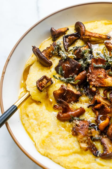 Vegetarian Polenta Dinner, Mushroom And Polenta Recipes, Polenta Mushroom Recipes, Mushroom Polenta Recipes, Mushrooms Polenta, Polenta Mushroom, Polenta With Mushrooms, Chanterelle Recipes, Cooking Journal