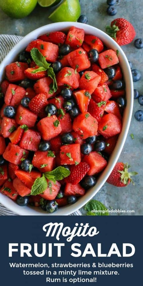 Fruit Salad Watermelon, Watermelon Mint Salad, Watermelon Fruit Salad, Salad Watermelon, Watermelon Salad Recipes, Easy Fruit Salad Recipes, Blueberry Salad, Strawberries And Blueberries, Sweet Lime