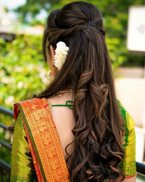 Party Hairstyle, Bridal Hairstyles With Braids, Hairstyles For Gowns, Hair Style On Saree, Half Updo Hairstyles, Saree Hairstyles, Bride Hairstyle, Baby Naming, Buddha Artwork