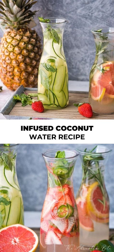 Infused Coconut Water Recipes, Drinks With Coconut Water Healthy, Coconut Infused Water, Flavored Coconut Water, Flavored Coconut Water Recipes, Coconut Water Juice Recipes, Fruit Infused Water Recipes For Parties, Recipes With Coconut Water, Coconut Water Drink Recipes