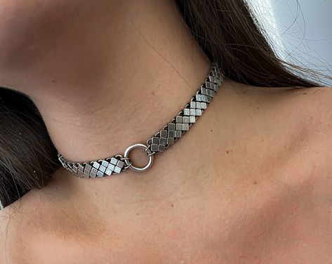 Snake Choker Necklace, Snake Choker, O Ring Choker, Statement Collar, Choker Collar Necklace, Statement Collar Necklace, Boho Choker, Stone Beaded Necklace, Silver Choker