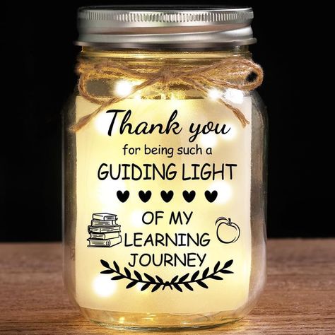 PRICES MAY VARY. Unique Gift for Teacher: Illuminate Teacher's special occasions with our 16oz Lighted Mason Jar. This beautiful and decorative gift is perfect gift to express your love to your teacher as a warm gifts for birthday, Christmas, Teacher's day, Valentine's day, Easter, Thanksgiving Day, anniversary or just a daily surprise gift Teacher Appreciation Gifts: Express your love with the warm message on this teacher gift: THANK YOU FOR BEING SUCH A GUIDING LIGHT OF MY LEARNING JOURNEY, i’ Cute Thank You Gifts For Teachers, Lighted Mason Jars Christmas, Teacher Gift From Student Teacher, Homemade Appreciation Gifts, Gifts For Mentor Teacher From Student Teacher, Cute Gift Ideas For Teachers, Thanksgiving Teacher Gifts Ideas, Circuit Teacher Gifts, Parent Teacher Conference Gifts