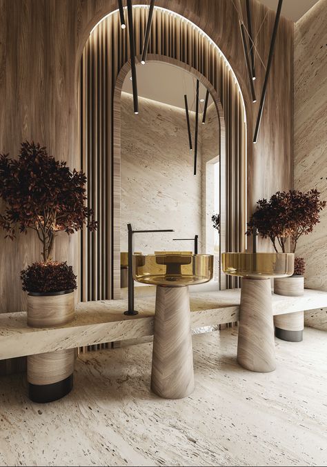 BATHROOM :: Behance Hotel Lobby Bathroom, Salon Layout, Bathroom Behance, Architectural Engineer, Luxury Hotel Bathroom, Luxury Powder Room, Earthy Textures, Wc Design, Small Bathroom With Shower