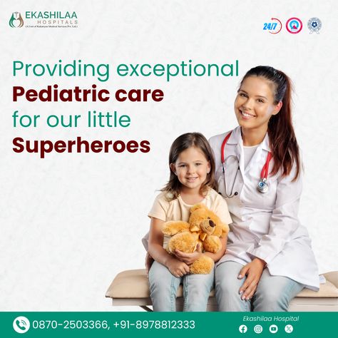 We are committed to providing exceptional pediatric care for our little superheroes. Ekashilaa Hospital is dedicated to providing the best possible care for your child. #pediatriccare #children #health #wellness #hospital #doctors #fitness #healthy #criticalcare #patientsafety Healthcare Ads, Charity Poster, Children Health, Hospital Health, Pediatric Care, Children Hospital, Health Post, Intensive Care Unit, Creative Poster Design