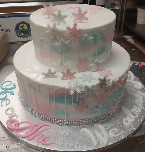 Winter Wonderland Gender Reveal Cake, Winter Gender Reveal Cake, Snowflake Gender Reveal Cake, Christmas Gender Reveal Cake, Snowflake Gender Reveal, Christmas Gender Reveal, Cake Kids, Gender Reveal Cake, Birthday Cake Kids