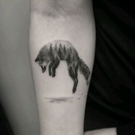 Tattoo uploaded by Claire • By #MaximMoroko (ig - maxim nyc) #fox #forest #doubleexposure #snow • 352749 • Tattoodo Fox Tattoo Design, Animals Tattoo, Tattoo Trend, Forest Tattoos, Cat Tattoos, Tiny Tattoo, Fox Tattoo, Wolf Tattoos, White Tattoo