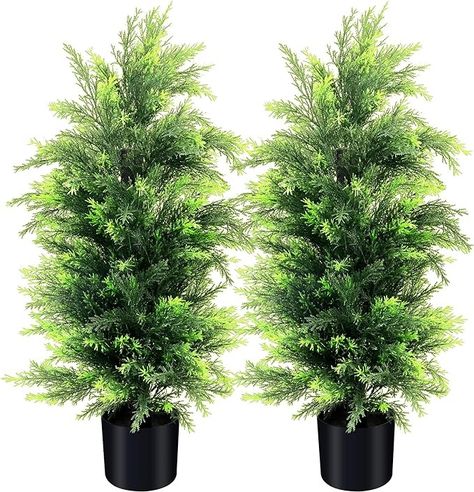 Amazon.com - KOL 3FT 2-Pack Artificial Cedar Topiary Trees UV Resistant Potted Shrubs Fake Plants, Faux Pine Tree for Home Office Garden Front Porch Patio Indoor Outdoor Thanksgiving Christmas Decoration Potted Shrubs, Garden Front Porch, Cedar Topiary, Front Porch Patio, Fake Potted Plants, Patio Indoor, Outdoor Thanksgiving, Porch Plants, Home Office Garden