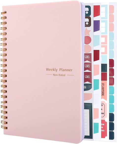 This weekly planner diary is not dated, which can help plan 52 weeks without causing waste of pages. The weekly planner pad is A5 size, very suitable for carrying around, with some stickers can be used to decorate the planner, full of color and fun. The weekly planner notebookhas weekly goals, to-do lists, habit tracking and other spaces to effectively manage your time and cultivate good habits. It is suitable for men and women to plan their studies or life. Organizer Notebook, Weekly Planner Pad, Daily Schedule Planner, To Do List Notebook, To Do Planner, List Notebook, Simple Planner, Undated Weekly Planner, Turning Pages