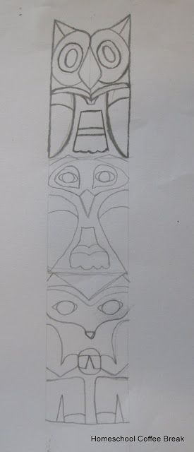 Totem Poles Art Project For Kids, Totem Pole Drawing, Totem Pole Art, Pole Art, Totem Pole, Wood Carving Patterns, Animal Faces, North West, Kids Art Projects