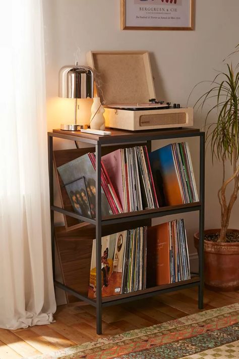 Urban Outfitters Bedroom, Vinyl Shelf, Record Shelf, Sleek Storage, Vinyl Record Storage, Vinyl Storage, Apartment Essentials, Record Storage, Apartment Furniture