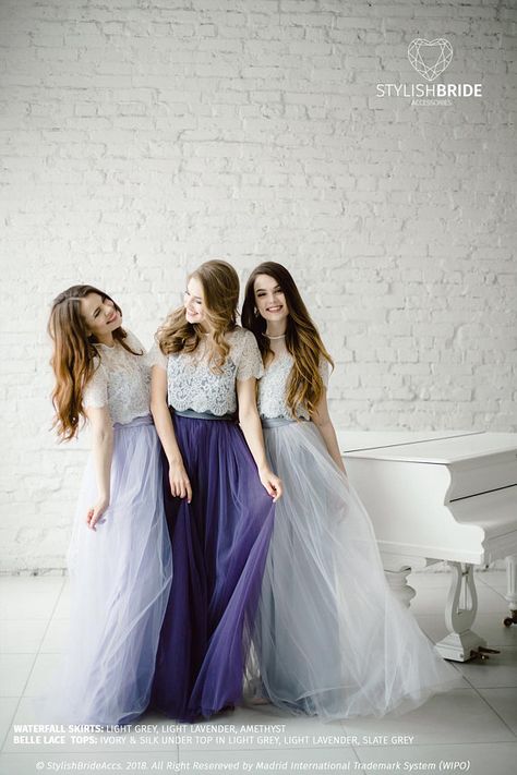 Two Piece Bridesmaid Dresses, Lavender Aura, Prom Dresses Plus, Prom Dresses Plus Size, Tulle Wedding Skirt, Tule Rok, Bridesmaid Skirts, Purple Palette, Fantasy Clothes