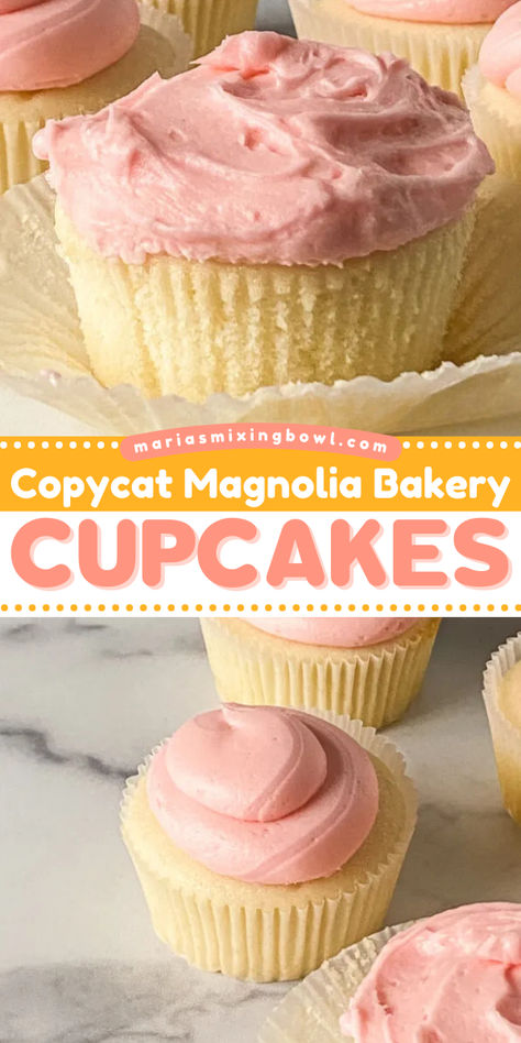 Don't miss out on these Copycat Magnolia Bakery Cupcakes! This cupcake flavor is one of the best dessert recipes you'll ever try. Complete with homemade buttercream frosting, these light and fluffy vanilla cupcakes are an easy baked good you'll surely love! Best Ever Moist Vanilla Cupcakes, Cupcake Recipes With Sour Cream, Small Batch Frosting Recipes Easy, Bakery Style Cupcakes Recipe, Best Birthday Cupcake Recipe, The Best Cupcake Recipe, Jumbo Cupcake Recipes, Box Cupcake Recipes, Amaretto Cupcakes Recipe